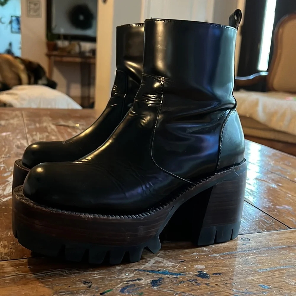 Jeffrey Campbell QUAVO platform black leather boots - Picture 3 of 3